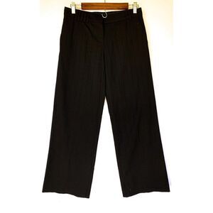 Poleci Black Wide Leg Striped Dress Work Pants